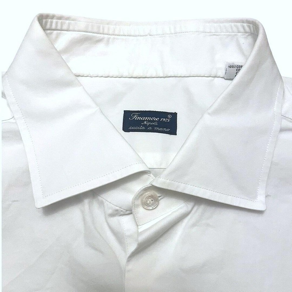 Finamore Napoli Alumo Swiss 100% Cotton White Dress Shirt Men XL 17 Made Italy - Picture 5 of 16